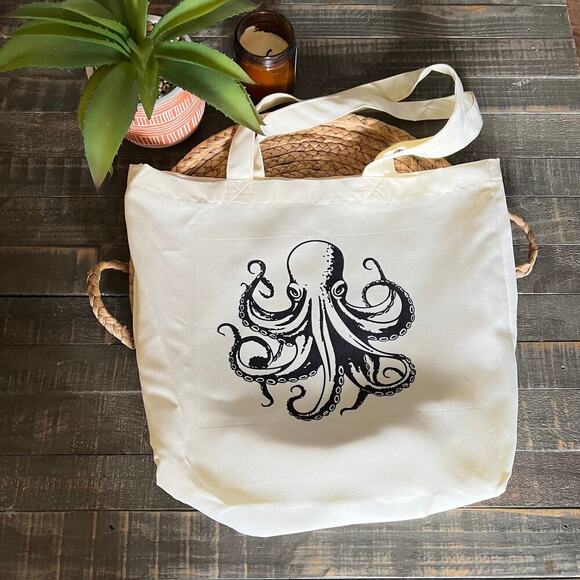 Octopus Tote Bag, Ocean Tote Bag, Sea Life Book Bag - Picture 3 of 3